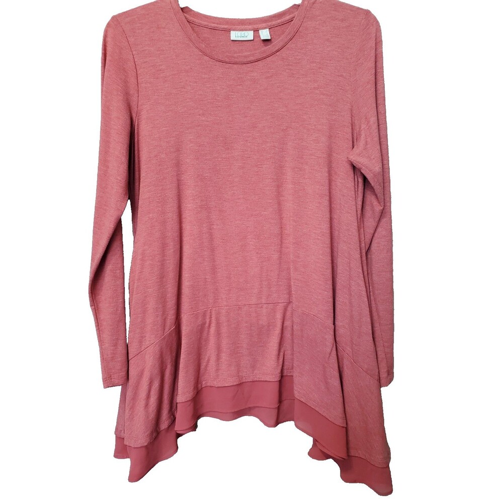 LOGO Lounge Lori Goldstein Red Clay Jersey Knit Tunic w/Chiffon Hem Size Large